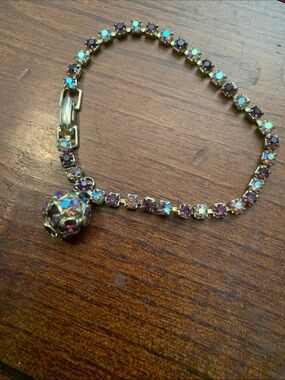 Vintage Weiss Purple Rhinestone Bracelet with Ball